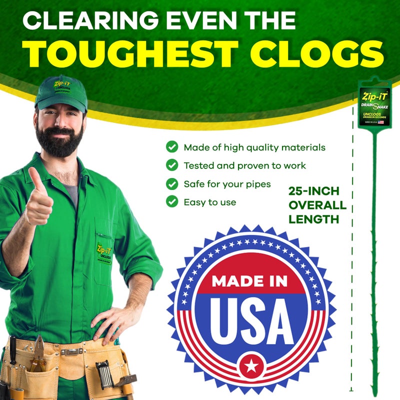 Zipit The original Zip-It Hair Clog Remover 25-inch Overall Length Drain Snake Cleaner (3-Pack), Unclog Your Sink, Shower, & Tub Drain In Seconds â€“ Non-toxic, Made in the USA - Image 5